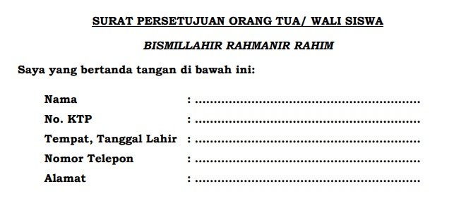 Surat Persutujuan Orang Tua / Wali Santri